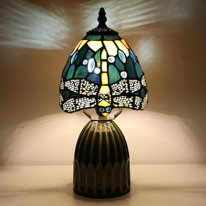 Tiffany Lamp Stained Glass Mushroom Table Lamps 6X6X12.5 Inch Yellow Dragonfly Style Small Night Light Ceramic Base Mini Accent Desk Light Suitable for Bedside Table Bedroom Children Room