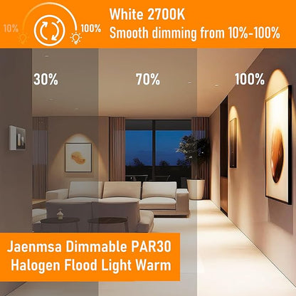 Par30 Halogen Light Bulbs 50W 120V, Short Neck Par30 Flood Light Bulbs,Dimmable 2700K Warm White, 6Pcs Halogen Bulbs E26 Base for 5-6in Recessed/Ceiling Cans/Accent/Tracking Lighting
