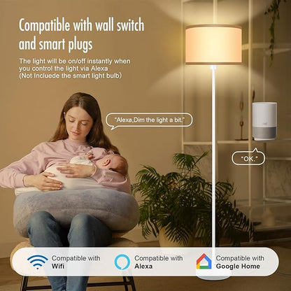 Floor Lamp, Standing Lamp, Small Floor Lamp with Lampshade, 59" Tall Lamp for Bedroom, Foot Switch, Simple White Pole Lamp for Kids Room, Girls Room, Boys Room, Office(NO Bulb, E26 Base)