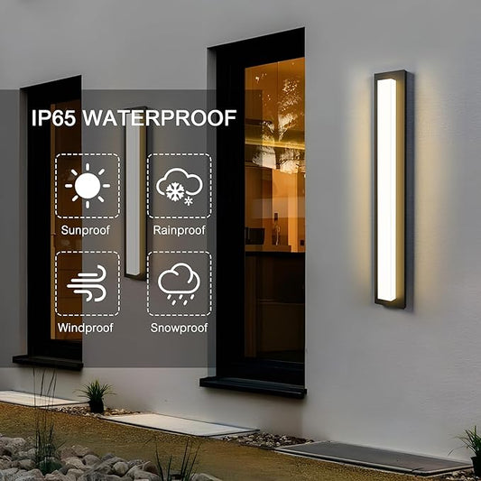 LamQee 31.5 in Aluminum Long Outdoor Wall Lights, 2900K 2000LM LED Waterproof IP65, Linear Modern Exterior Lighting Fixtures Wall Mount Outside Sconce Acrylic Shade for House Porch Patio Garage Door