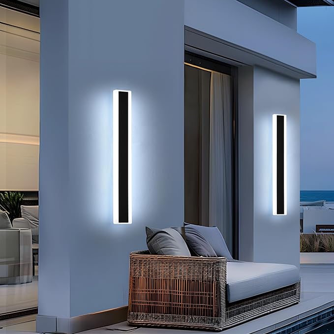 Mikeru 2Pack 31.4inch Long Led Wall Light, 6000k Cool White Modern Outdoor Wall Light Ip65 Waterproof Black Acrylic Porch Exterior Lighting Fixtures, Exterior Wall Mount Lights