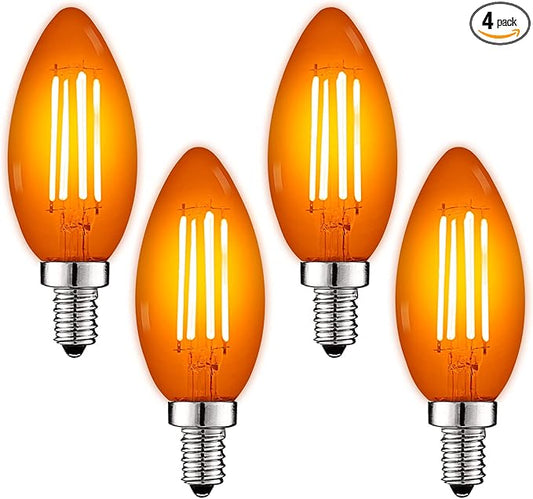 LUXRITE E12 LED Filament Orange Light Bulb, 4.5W (40W Equivalent), Colored Glass Candelabra Bulb, UL Listed, E12 Base, Indoor Outdoor, Porch, Decoration, Party, Holiday, Event, Home Lighting (4 Pack)