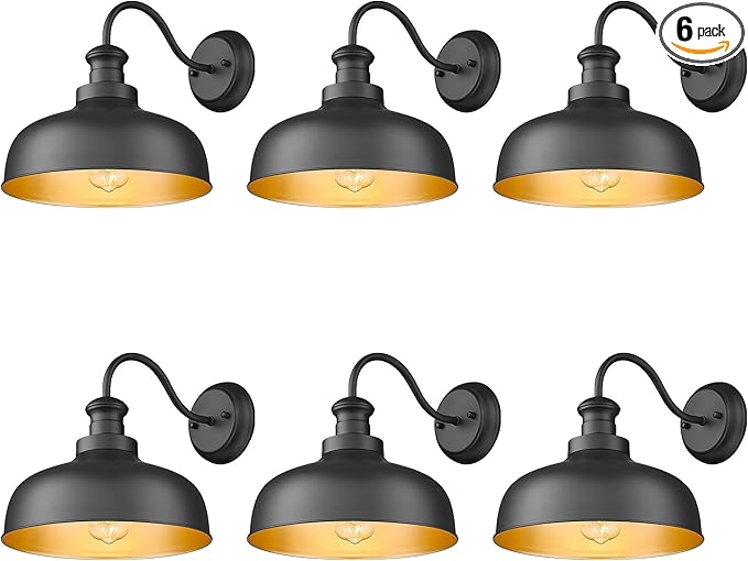 Outdoor Wall Light Fixture, Farmhouse Barn Light, Farmhouse Weatherproof Exterior Wall Sconce, Anti-Rust Outside Lantern Lamp for Porch, Patio, Garage (Black, Regular-6Pack)