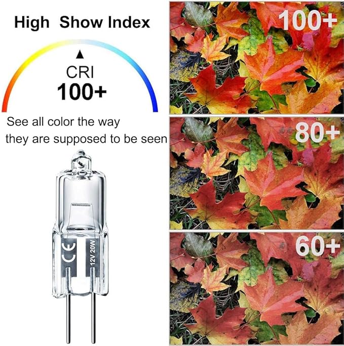 G4 Bulb, 20 Pack Halogen G4 12V 20W with G4 Bi-pin Base, High Output G4 Light Bulb 12V 300LM 3000Hrs Long Lifetime, G4 Dimmable, CRI100 & 2800K Warm White, G4 Halogen Bulb 20W for Cabinet Light Bulbs