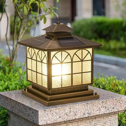 Copper Solar Outdoor Post Lights, Vintage Patio Lawn Column Lamp, Deck Lights, Lantern Fence Lamp Fixture, Luxury Landscape Lighting (Solar, 12x12in, Copper, Brown)
