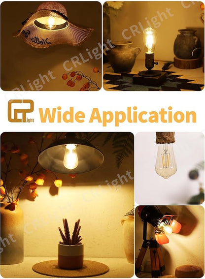 CRLight Amber Glass ST58 = ST19 Vintage LED Edison Bulb - Dimmable 6W 650LM 2700K Warm White, 90+ CRI, E26 Antique Style Decorative Filament Light, 60W Incandescent Replacement, 10-Pack