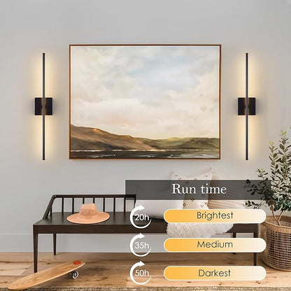 28.3 Inch 9 RGB Color Battery Operated Wireless Wall Sconces Set of Two, with Remote, Dimmable, Warm/Natural White/Daylight, Rotatable, LED Wall Light for Living Room, Bedroom, Black