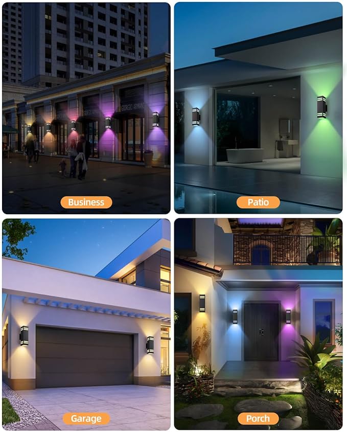 KIZON Smart Outdoor Wall Lights Dusk to Dawn Outdoor Lighting RGB Color Changing 2 Pack, Modern Exterior Lighting Fixtures with Remote Control, Waterproof Ambiance Up and Down Lights