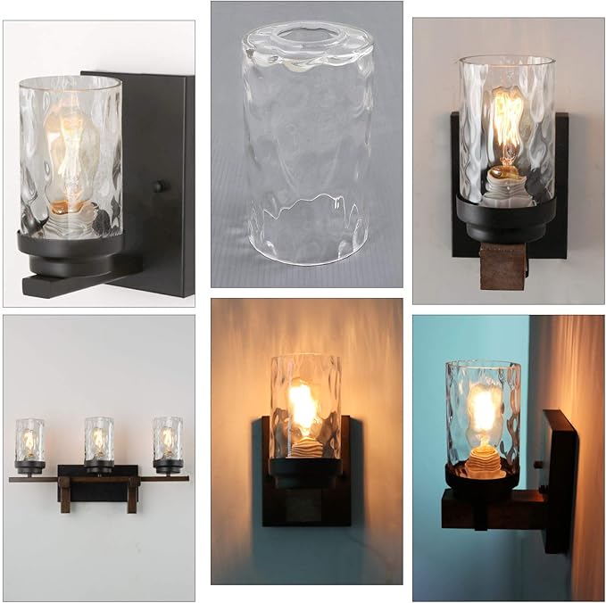 3 Pack Clear Water Ripple Glass Shade, Cylinder Light Fixture Replacement Globe or Cover with 1-5/8-Inch Fitter for Chandelier Wall Sconce Pendant Light, G0029