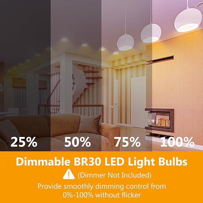 DAYBETTER BR30 LED Light Bulb 65W Equivalent, Dimmable BR30 LED Recessed Light Bulb, 2700K Warm White, 800 Lumens, E26 Standard Base, 80 CRI, Flood Light Bulbs for Bathroom Bedroom Kitchen, 6 Pack