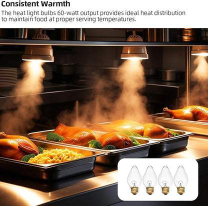 02.30.043.00 60 Watt Light Bulb Compatible with Hatco Heat Lamp Bulb, E25 High Temp Lamp for Commercial Heat Warmers, Torpedo Shaped Bulbs, 4 Packs