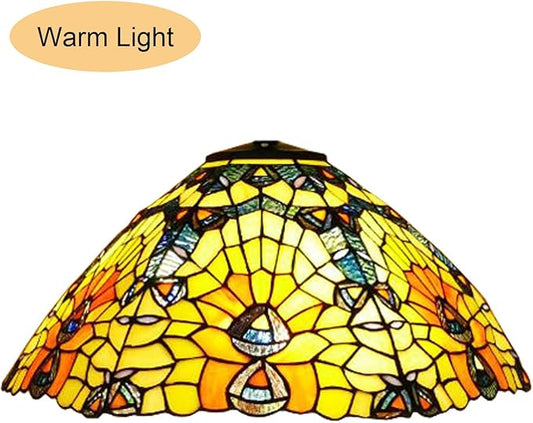 18-Inch Large Tiffany Lamp Shade Replacement, Only Vintage Stained Glass Rose Peacock Hat Lampshades fit for Table Lamps Floor Lamps Desk Bedside Reading Lighting,Peacock