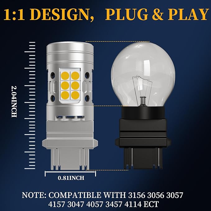Yorkim Canbus 3157 Turn Signal Light Bulbs, Anti Hyper Flash, 3156 LED Bulb Amber with Cooling fan, 500% Brighter 3156 3057 4157 4114 LED Bulb, Pack of 2