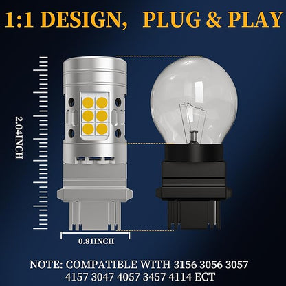 Yorkim Canbus 3157 Turn Signal Light Bulbs, Anti Hyper Flash, 3156 LED Bulb Amber with Cooling fan, 500% Brighter 3156 3057 4157 4114 LED Bulb, Pack of 2