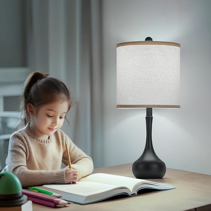23" Farmhouse Table Lamp Set of 2, Rustic Metal Bedside Lamps for Bedroom, Living Room, Office, Dorm - 3-Way Color Changing, Bulb Included, Home Decor