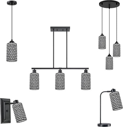 Doraimi Lighting 3 Pack Polyhedral Crystal Metal Pendant Ceiling Chandelier Wall Sconce Lamp Replacement Cover Shade Fixture Black Finish,1.66" Fitter Size,7.9" high*4.8" Diameter