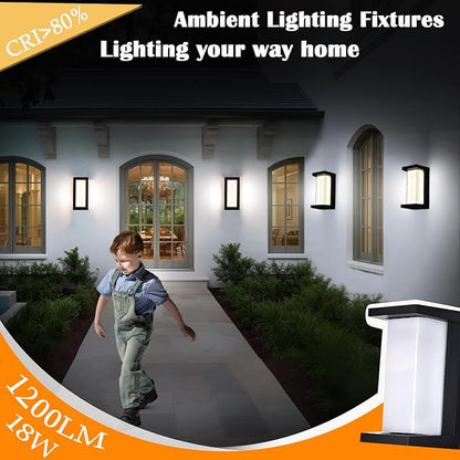 Black Outdoor Light Fixtures Wall Mount, IP65 Waterproof Porch Lights Outdoor Wall Sconce, 2 Pack Rectangular Modern Exterior Lighting Fixtures for House Front Door,3-Color Temperature