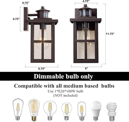 MICSIU Outdoor Porch Lights Motion Sensor 2 Pack, Bronze Dusk to Dawn Exterior Lighting Fixtures, 11.75 Inch Outside Light Fixture for House Front Porch Garage