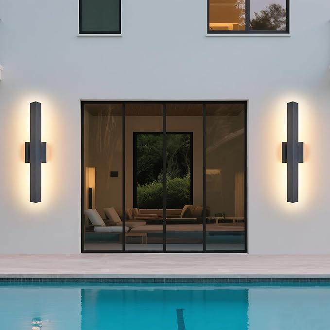 Modern Outdoor Porch Light Patio Lamp in 20W 3000K Integrated LED with Aluminum Triangle & Frosted Glass, IP65 Waterproof Wall Sconce,2 Pack(Textured Black),Can Installed in Any Direction.