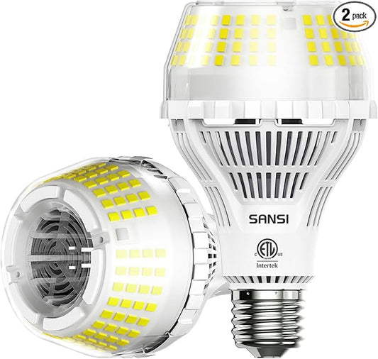 SANSI 250W Equivalent LED Light Bulb, 4000 Lumens Super Bright LED Light Bulb, E26 A21 5000K Daylight Led Light Bulbs Non-Dimmable, 22-Year Lifetime, 2 Pack 27W Energy Saving LED Bulb for Home Garage