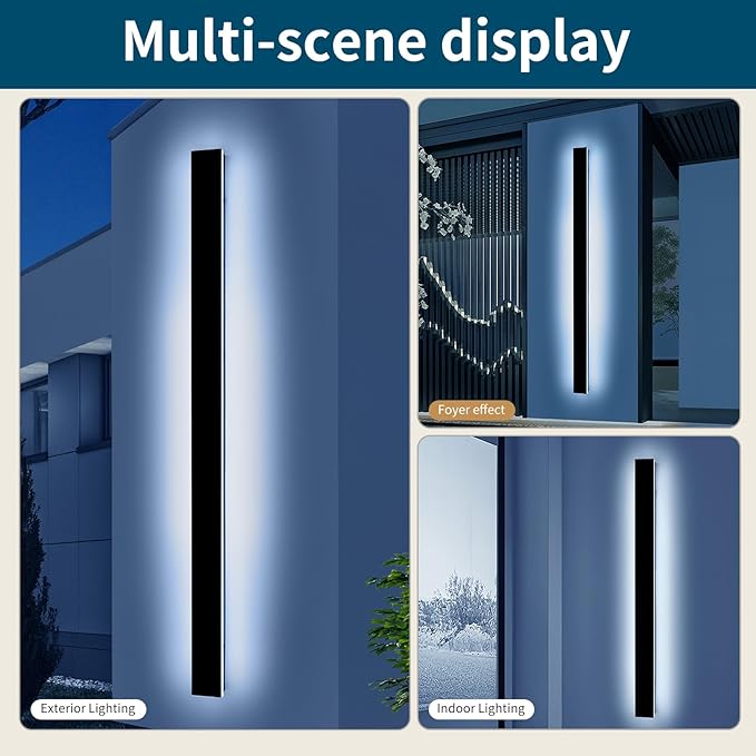 70.8inch Exterior Wall Light Fixture, 6000K Cold White, Modern Long Outdoor Wall Sconce, IP65 Waterproof, 60W, Black Minimalist Outside LED Strip Lights for Garage, Patio, Balcony, Fence