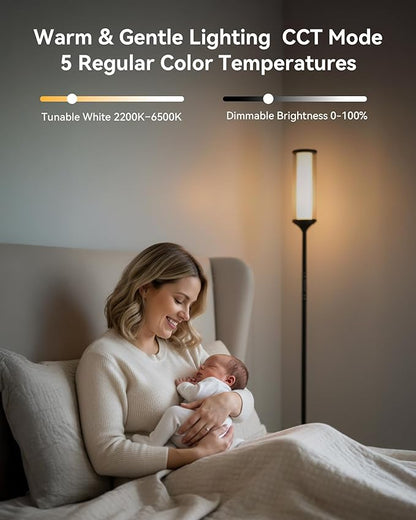 JOOFO Glass Shade RGBICW Corner Floor Lamp, 16 Million Colors Smart LED Ambient Mood Lighting with App & Remote Control for Modern Home Decor, Bedroom, Living Room, Gaming Room
