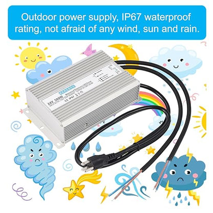 LED Driver 24V500W Waterproof Power Supply 24V DC 20.8A Low Voltage Switching Power Supply Suitable for Street Lights Lawn Lights LED Outdoor Landscape Lights Waterproof Transformer