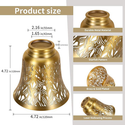Pendant Light Shades, 4 Pack Ceiling Fan Light Shade Replacements with 1-5/8" Fitter, ALUCSET 4.72" Height 4-3/4" Diameter, Metal Bell Shaped Cover for Chandelier Wall Sconces,Yellow Brass&Gold Plated