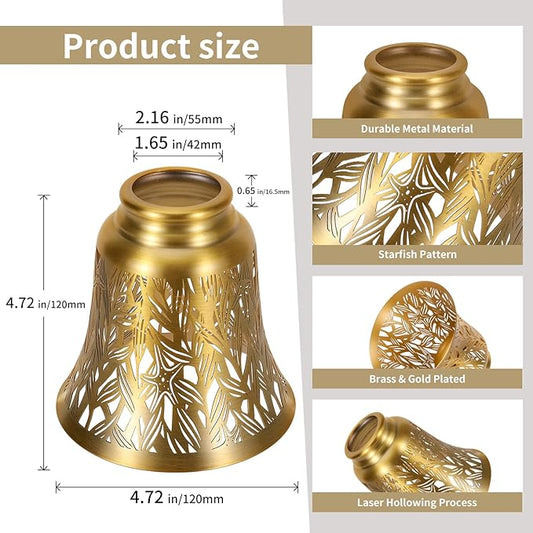 Pendant Light Shades, 4 Pack Ceiling Fan Light Shade Replacements with 1-5/8" Fitter, ALUCSET 4.72" Height 4-3/4" Diameter, Metal Bell Shaped Cover for Chandelier Wall Sconces,Yellow Brass&Gold Plated