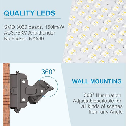 Lightdot 150W LED Wall Pack Lights, 360° Adjustable Panel with Dusk to Dawn Photocell, 22500Lm 5000K Daylight, IP65 Waterproof & Advanced Heat Dissipation Outdoor Security Lighting(Height:10~20ft)