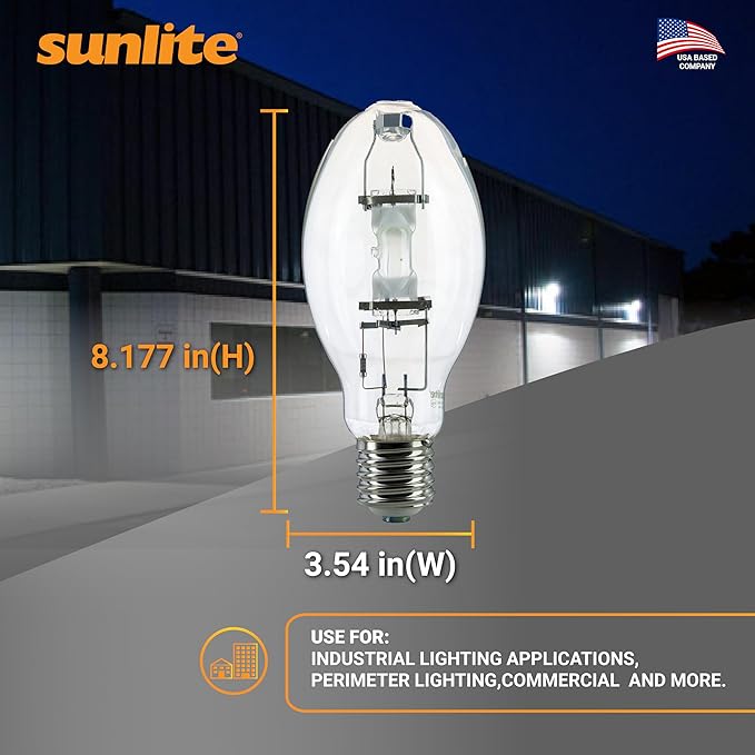 Sunlite 02515 MH175/U/MOG M57 Metal Halide Lamp, 175 Watts, Mogul Base (E39), ED28, 10,000 Hour Life Span, 14000 Lumen, Clear Finish, 4000K (2-Pack)