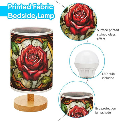 Rose Table Lamp LED 3-Color Pressed Bedside, Rose Shade Lamp with Wood Base for Bedroom Living Room Desk Office TL01