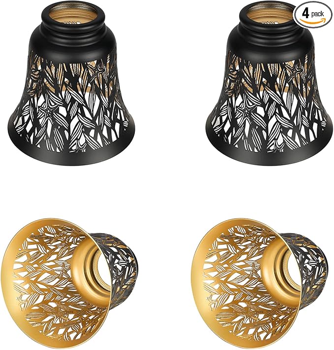 Pendant Light Shades, 4 Pack Ceiling Fan Light Shade Replacements with 1-5/8" Fitter, ALUCSET 4.72" Height and 4-3/4" Diameter, Metal Bell Shaped Cover for Chandelier Pendant Light Wall Sconces