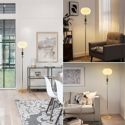 Floor Standing Tall Lamp Milk Glass Floor Lamp with Plug Switch Button for Living Room Bedroom Home Office