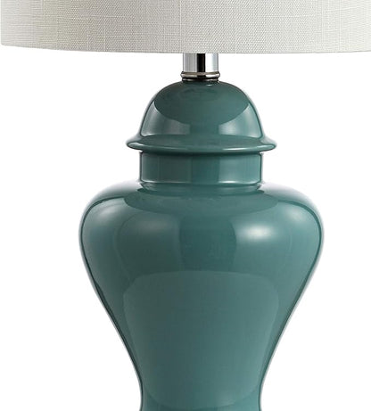 JONATHAN Y JYL6602A-SET2 22" Jade Green Classic Ceramic Table Lamp Set of 2 for Living Room, Traditional Ginger Jar Bedside Lamps for Bedroom Nightstand with White Linen Shade, LED Bulbs Included