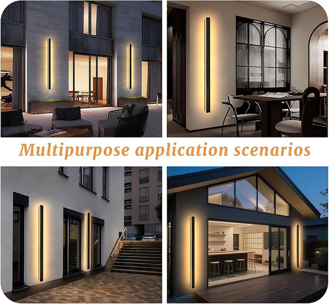 2 Pack Modern Outdoor Wall Lights 79 Inch 3000K LED Outdoor Wall Light for House Exterior Wall Garage Entrance Lighting Fixtures IP65 Long Strip Wall Sconces for Doorway Patio Passage
