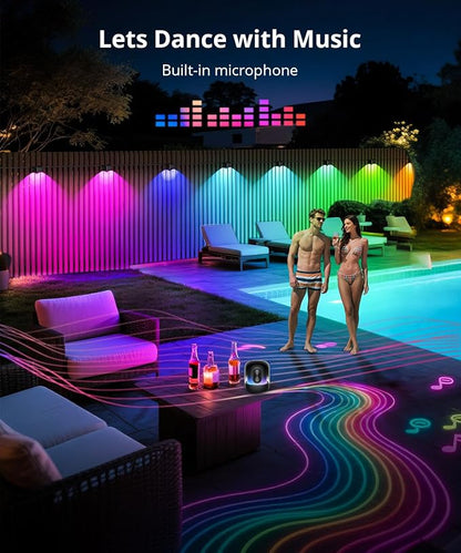 Outdoor Deck Lights 16 Packs, Smart RGBCW Fence Light, 100+ Scene Modes, Dual Lens LED String Lights with APP/Voice/Remote Control, IP65 Waterproof for Halloween Christmas Decor, 105ft Black