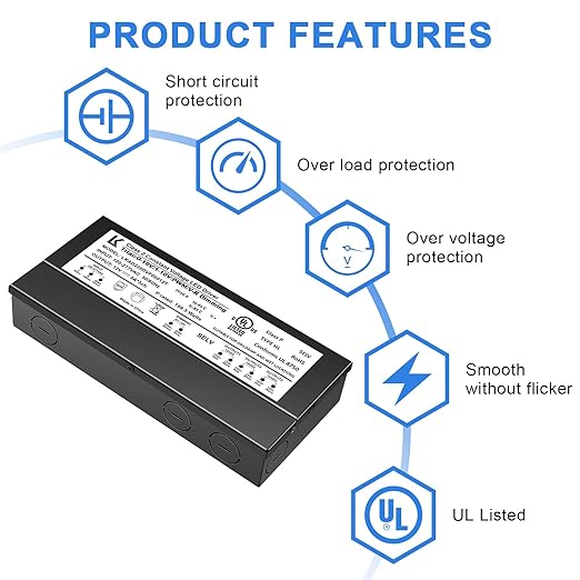 inShareplus 12V 200W Dimmable LED Driver, 5-in-1 Triac/ELV/MLV/0-10V/1-10V/PWM Dimming Transformer, Compatible with Lutron & Leviton Dimmer, Constant Voltage Power Supply, UL Listed, IP67 Waterproof