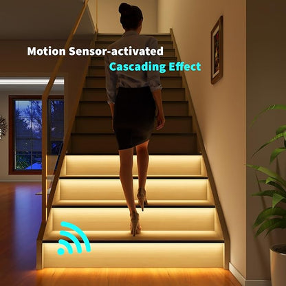 Intelligent Motion Sensor Led Stair Lights Indoor, Interior Lights for Stairs, 20 Stairs 40Inch Length (100cm) cuttable and Versatile LED Step Lights