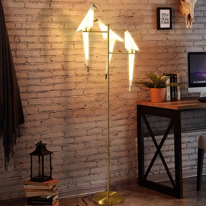 Modern Gold Floor Lamp Creative Crane Bird Standing Floor Lamp Tall Unique Lamps Metal Standing Light 3 Vivid Birds Shade Art Deco Floor Lamps for Living Room Bedroom - White Light