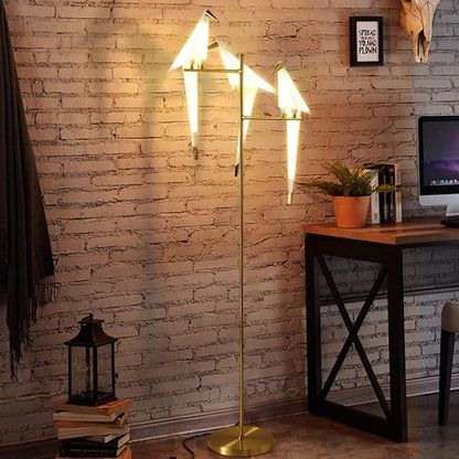 Modern Gold Floor Lamp Creative Crane Bird Standing Floor Lamp Tall Unique Lamps Metal Standing Light 3 Vivid Birds Shade Art Deco Floor Lamps for Living Room Bedroom - White Light