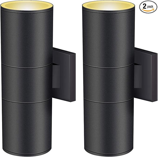 wowlite Modern Outdoor Wall Lights, Up and Down Lights Wall Mount Cylinder Sconce Matte Black, Waterproof Exterior Lights Fixture for Porch Patio Garage Front Door, Pack of 2