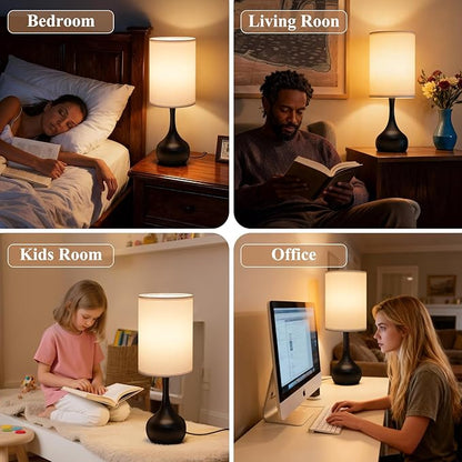 ONEWISH Touch Bedside Lamp for Bedroom, 3-Way Dimmable Table Lamps for Nightstand, White Fabric Shade Desk Lamp for Kids Reading, Living Room, Home Office