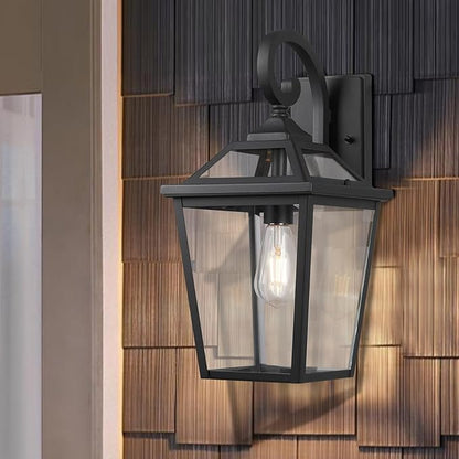 Outdoor Wall Lantern, Black Exterior Light Fixture Wall Mount with Clear Glass for Front Porch, 18 Inch Tall Waterproof Outdoor Wall Sconces Lamp Outside for House, Doorway, Garage, Patio