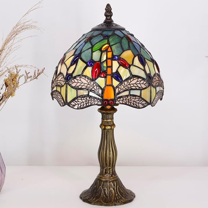 Table Lamp Base Replacement Only, Wide 4 Height 15 Inch, Fit for 6, 8, 10 Inch Tiffany Style Stained Glass Lampshade, Dark Bronze Finish,Resin, Push Switch On Cord(B (W4H15 Inch))
