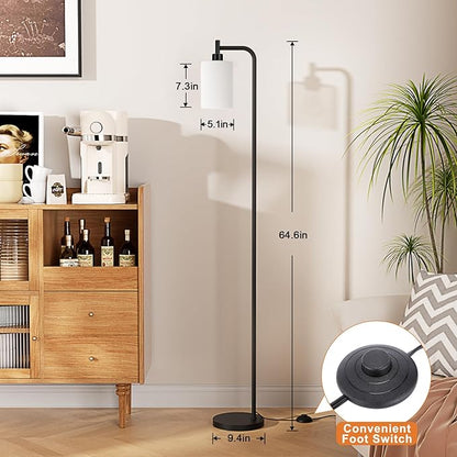 Floor Lamps for Living Room - Standing Lamp with Frosted White Glass Shade, Modern Industrial Floor Lamp with LED Bulbs, Black Tall Lamp for Bedroom Office(Light Bulb Included)