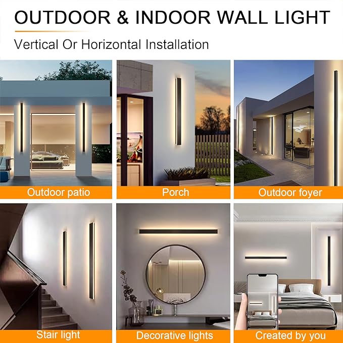 Modern Outdoor Wall Light, 2pack 70.8inch Black Exterior Lighting Fixture Wall Mount, IP65 Waterproof 3000K Porch Lights Wall Sconce,Long LED Linear Outside Lighting for House,Garage