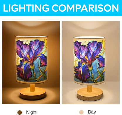 Butterfly Table Lamp LED 3-Color Pressed Bedside, Shade Lamp with Wood Base for Bedroom Living Room Desk Office TL01 (Iris)