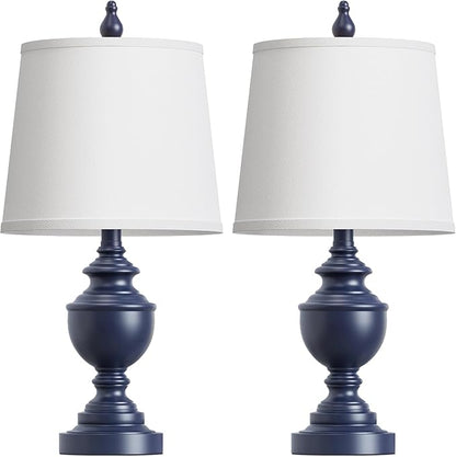 PARTPHONER Retro Table Lamps Set of 2, Bedside Lamp for Bedroom Rustic Farmhouse Table Lamps for Living Room, Vintage Nightstand Lamps with White Shades, Blue