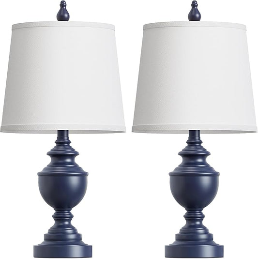 PARTPHONER Retro Table Lamps Set of 2, Bedside Lamp for Bedroom Rustic Farmhouse Table Lamps for Living Room, Vintage Nightstand Lamps with White Shades, Blue